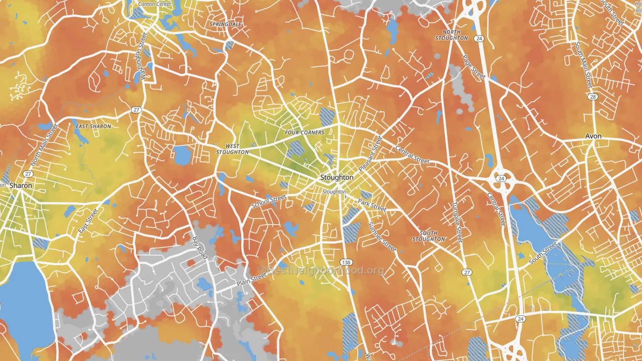 Bike Grade map of 02072, MA