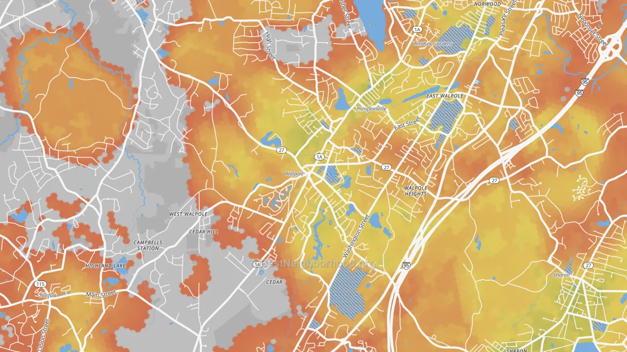 Bike Grade map of 02081, MA
