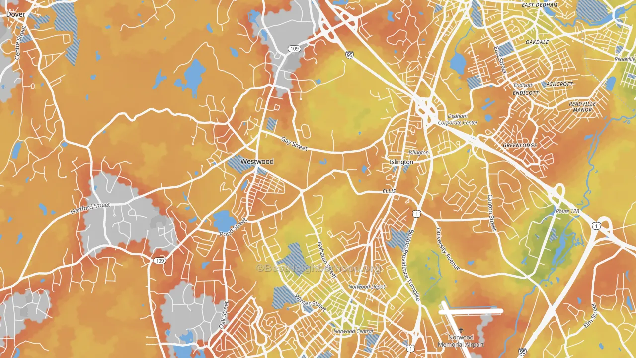 Bike Grade map of 02090, MA