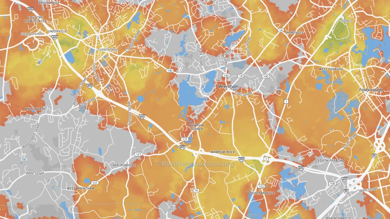 Bike Grade map of 02093, MA