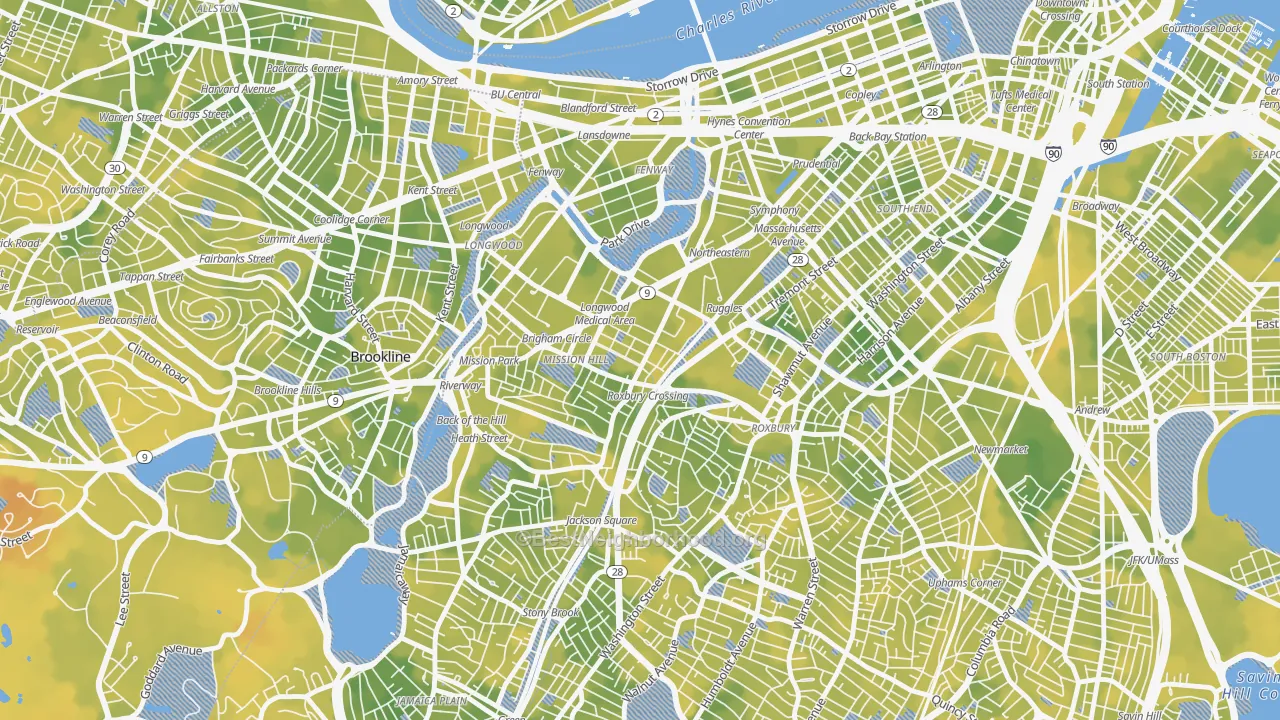 Bike Grade map of 02120, MA