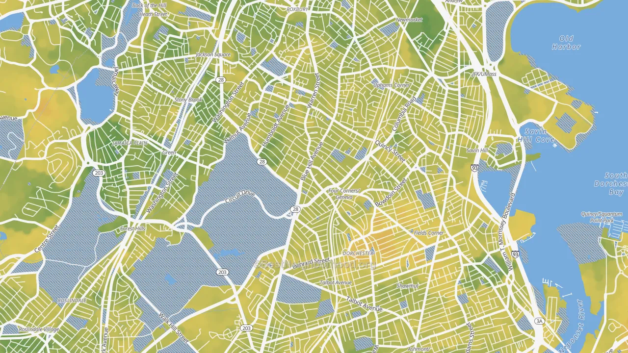 Bike Grade map of 02121, MA