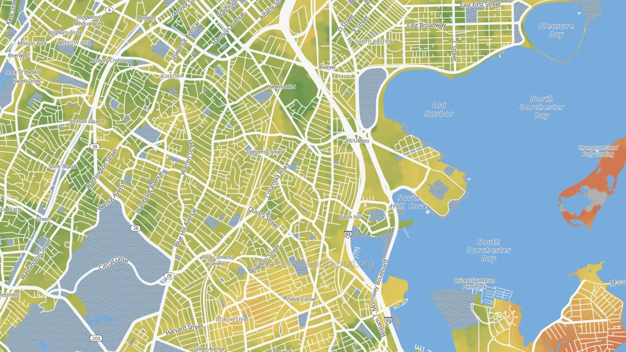 Bike Grade map of 02125, MA
