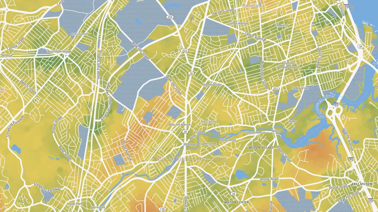 Bike Grade map of 02126, MA