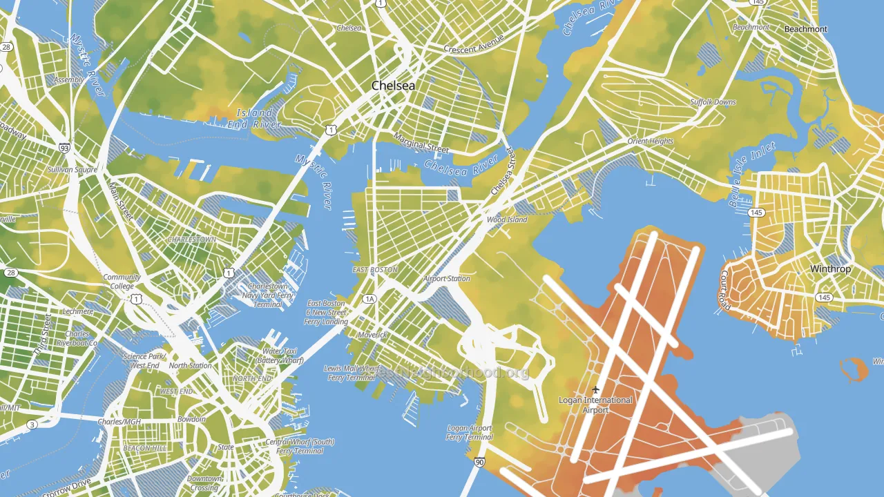 Bike Grade map of 02128, MA