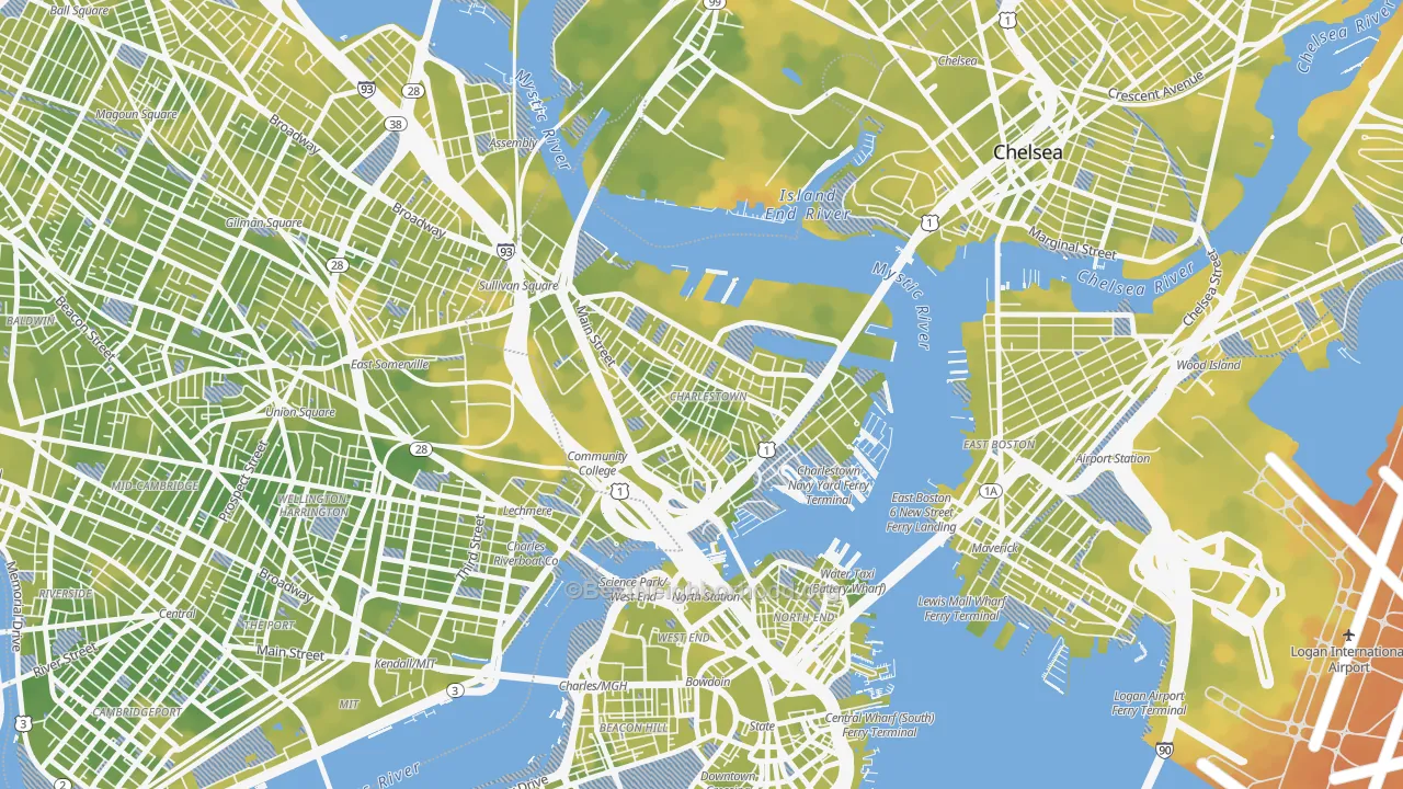 Bike Grade map of 02129, MA