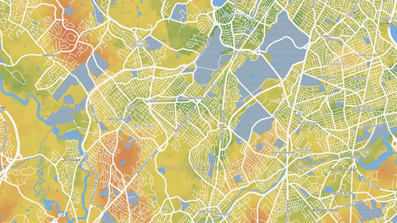 Bike Grade map of 02131, MA