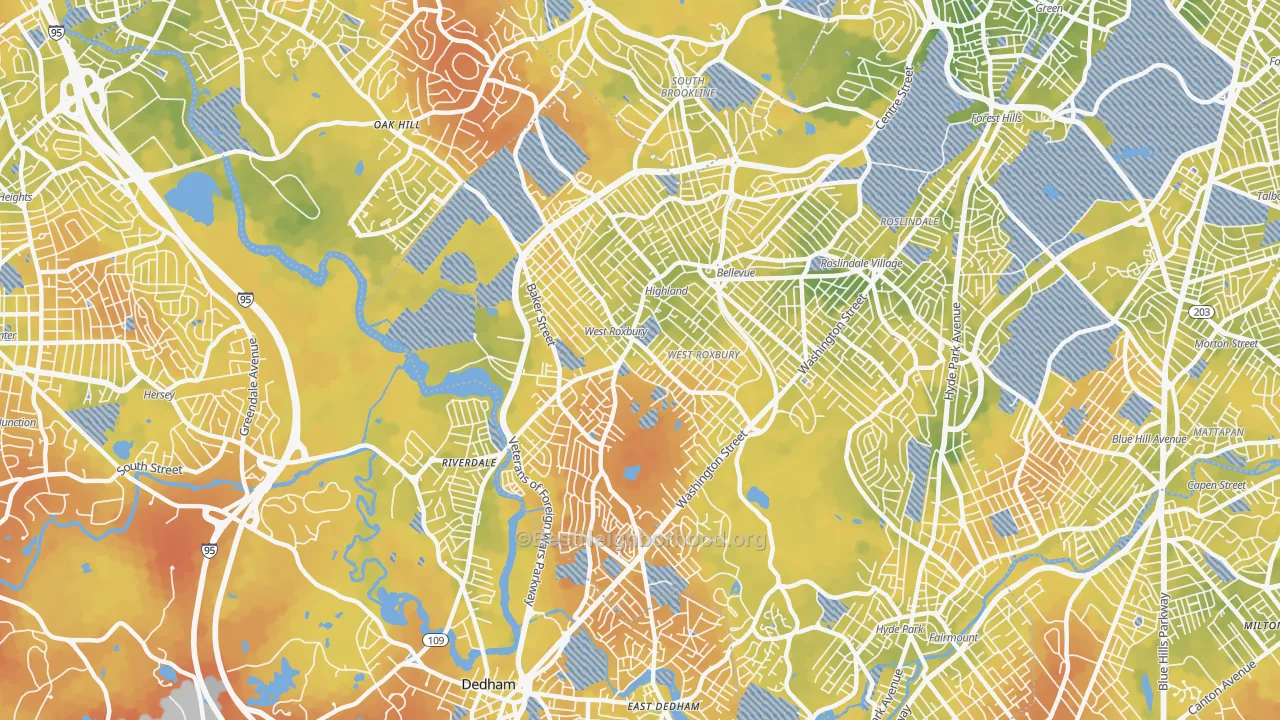 Bike Grade map of 02132, MA