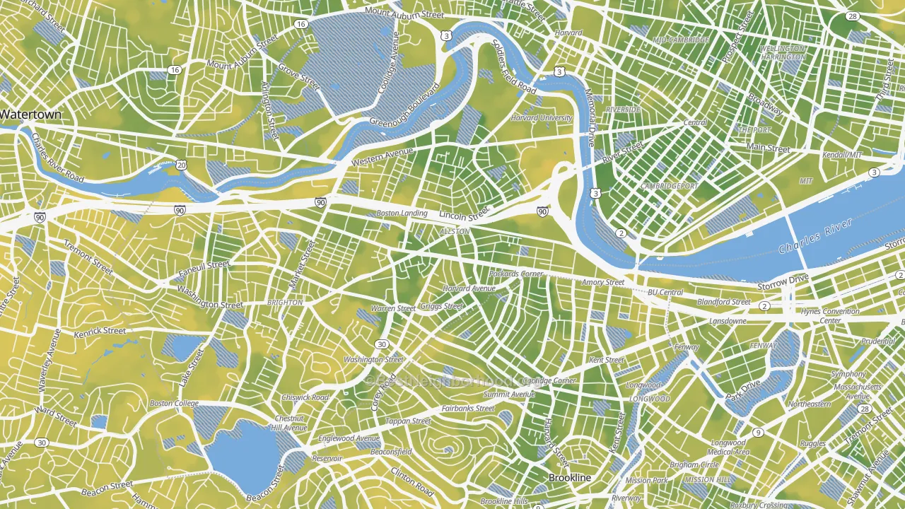 Bike Grade map of 02134, MA