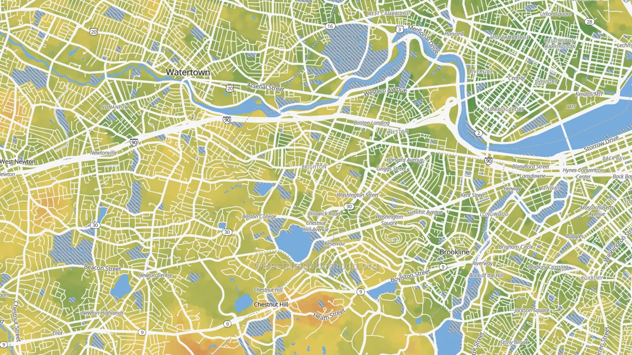 Bike Grade map of 02135, MA