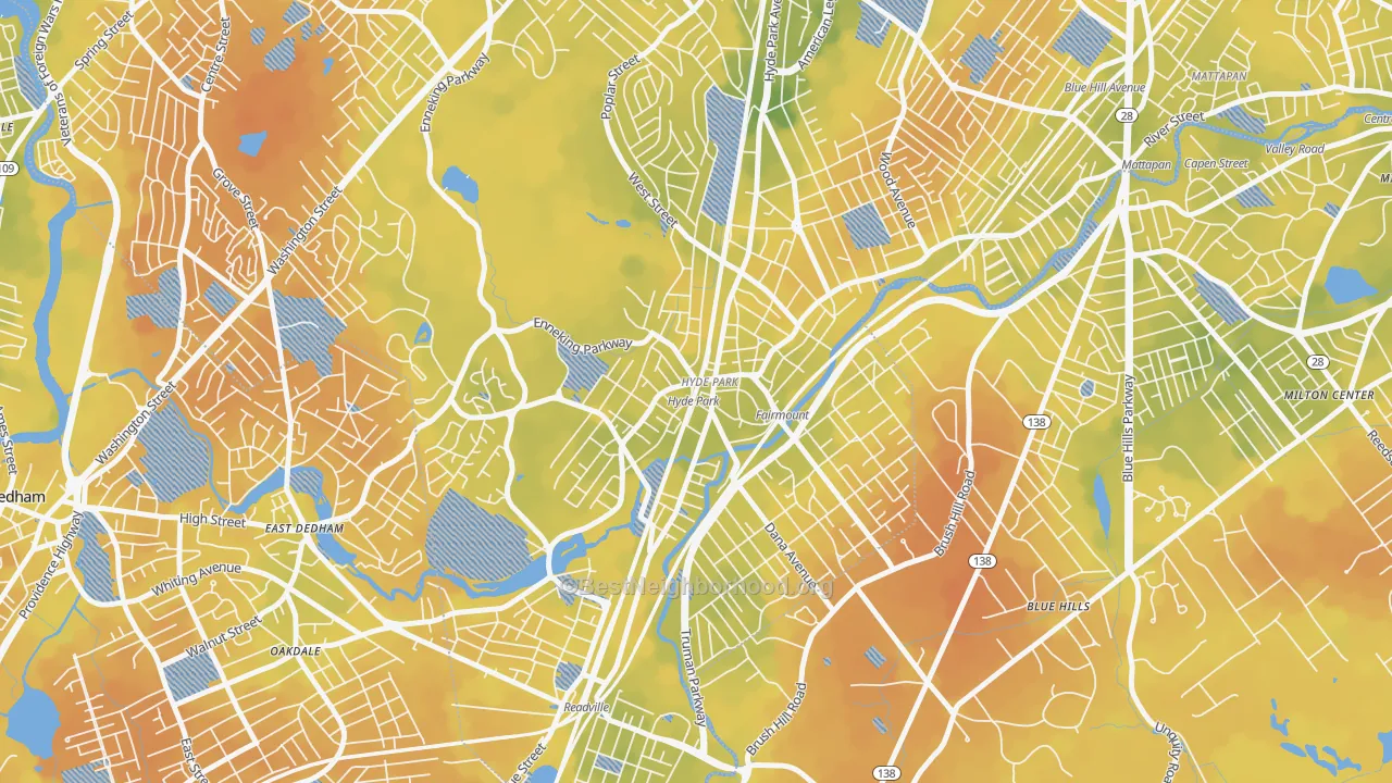 Bike Grade map of 02136, MA