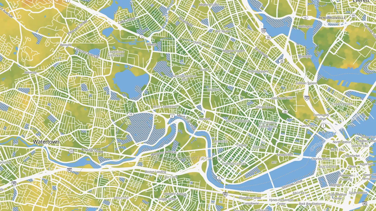 Bike Grade map of 02138, MA