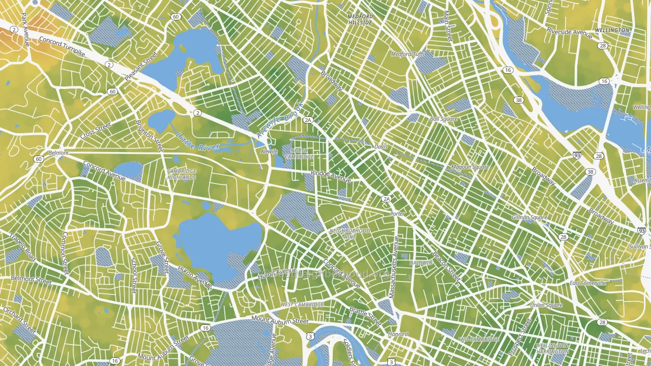 Bike Grade map of 02140, MA