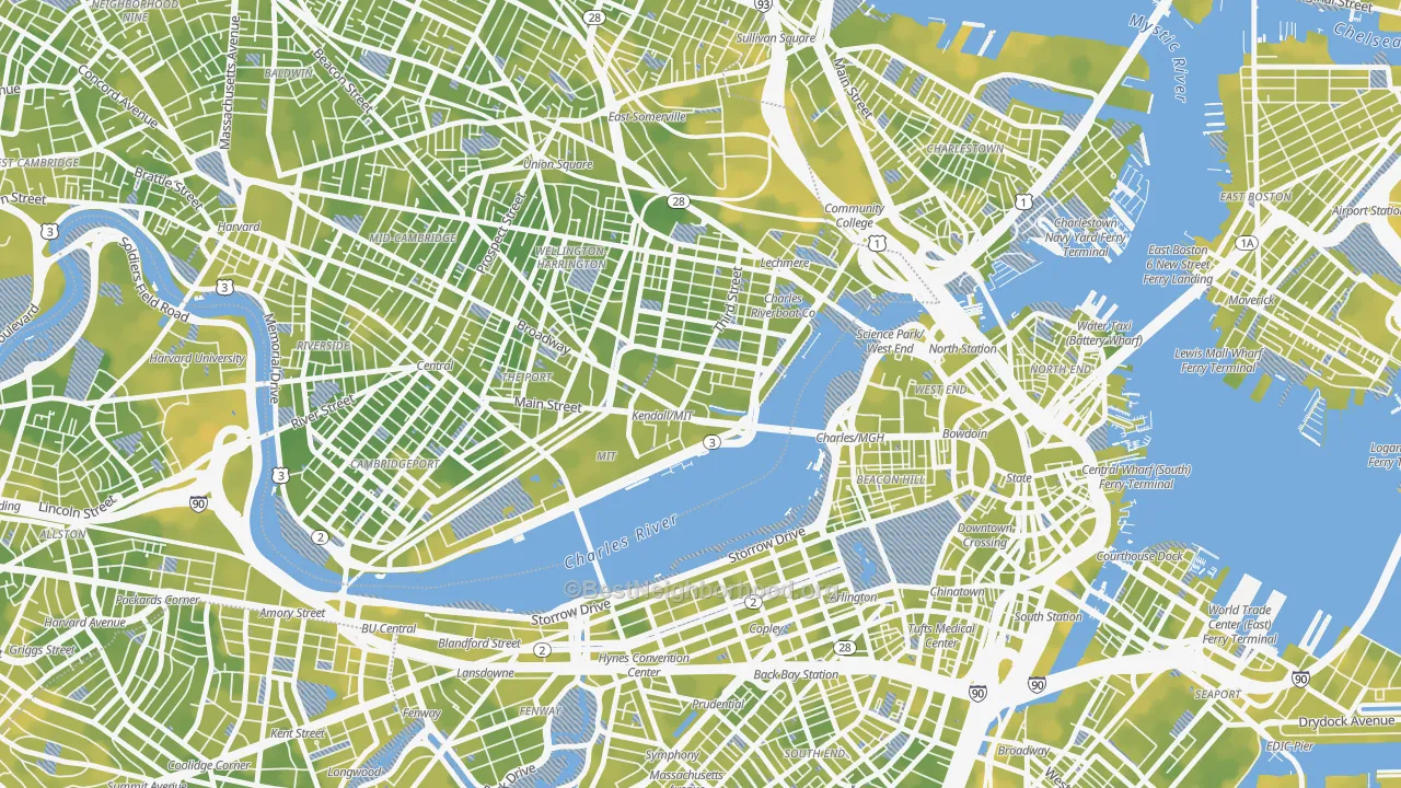 Bike Grade map of 02142, MA