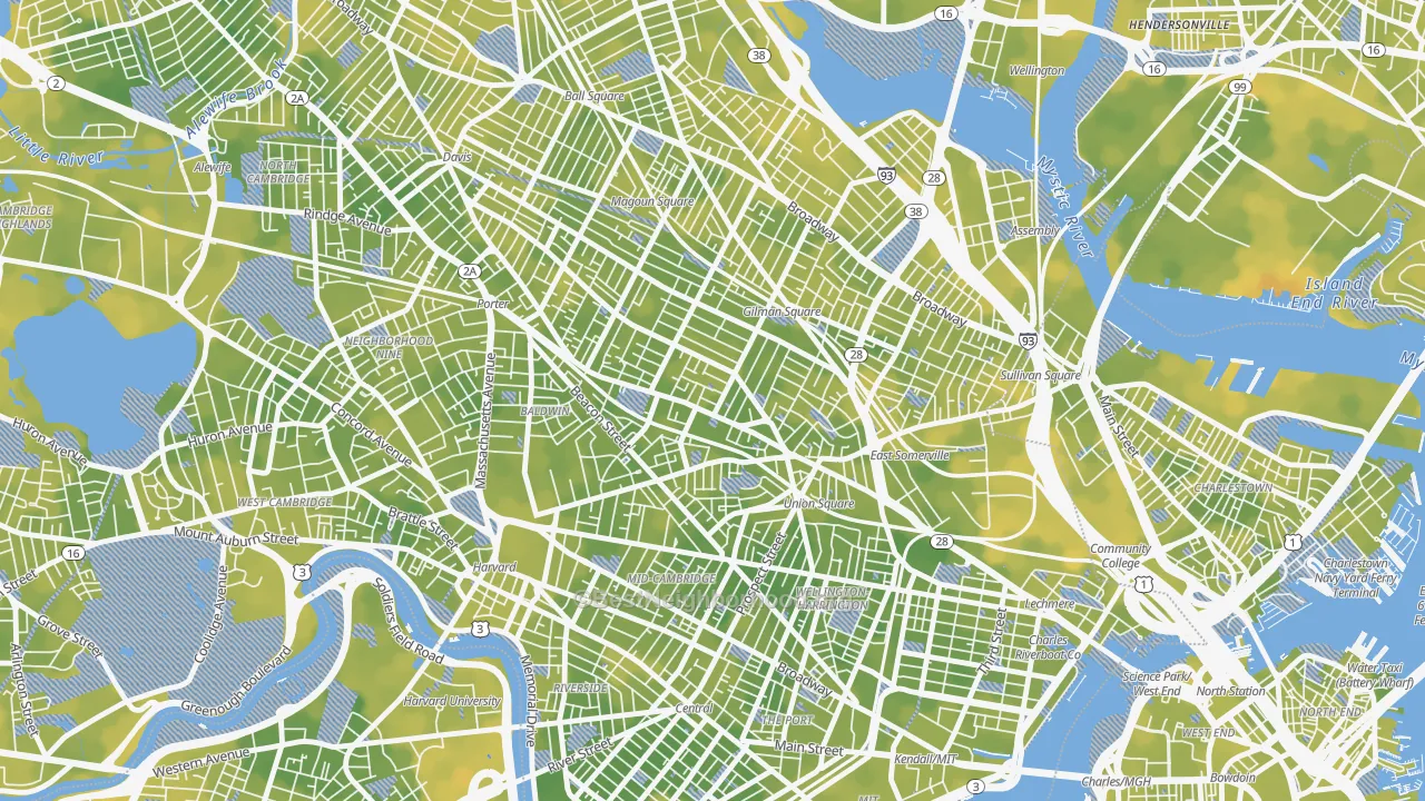 Bike Grade map of 02143, MA