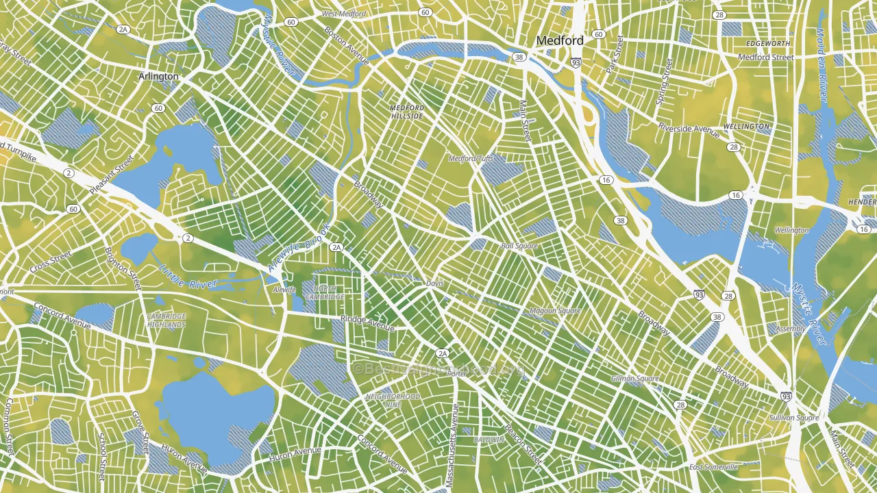 Bike Grade map of 02144, MA