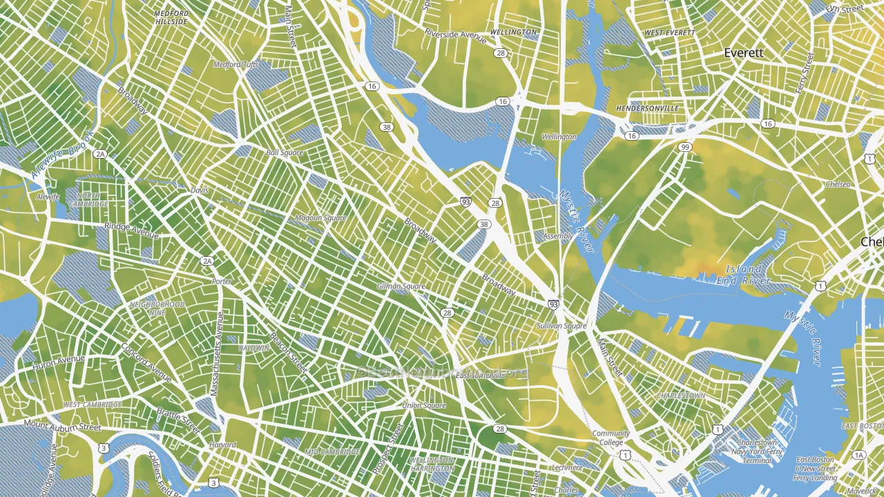 Bike Grade map of 02145, MA