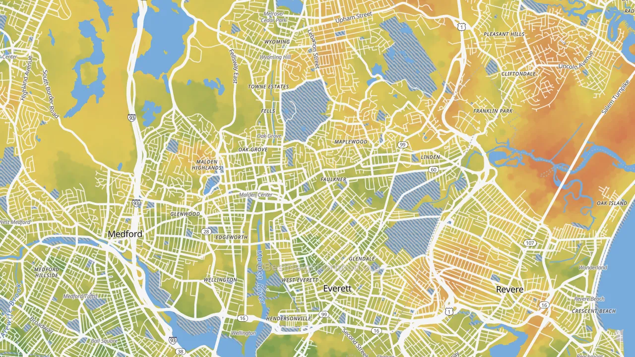 Bike Grade map of 02148, MA