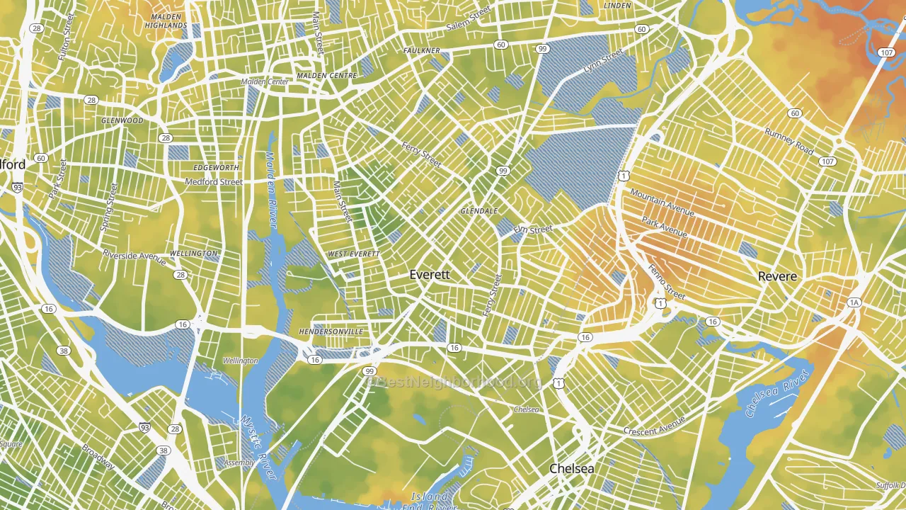 Bike Grade map of 02149, MA