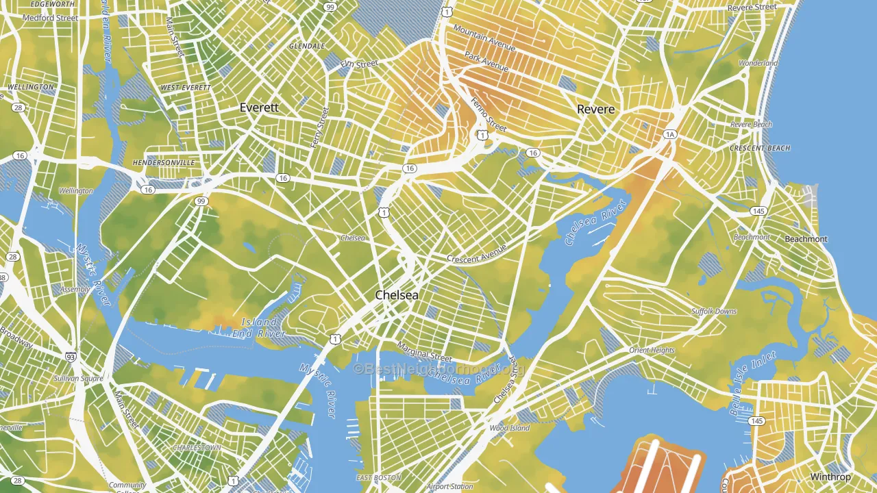 Bike Grade map of 02150, MA