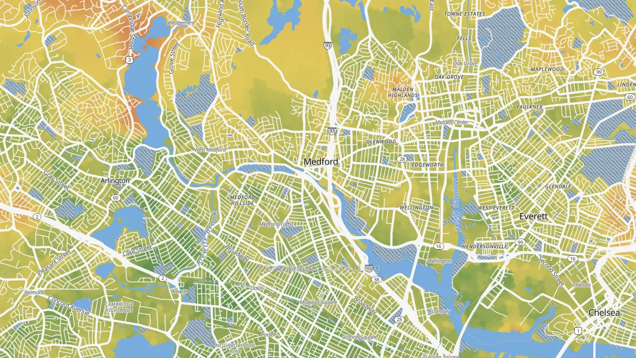 Bike Grade map of 02155, MA