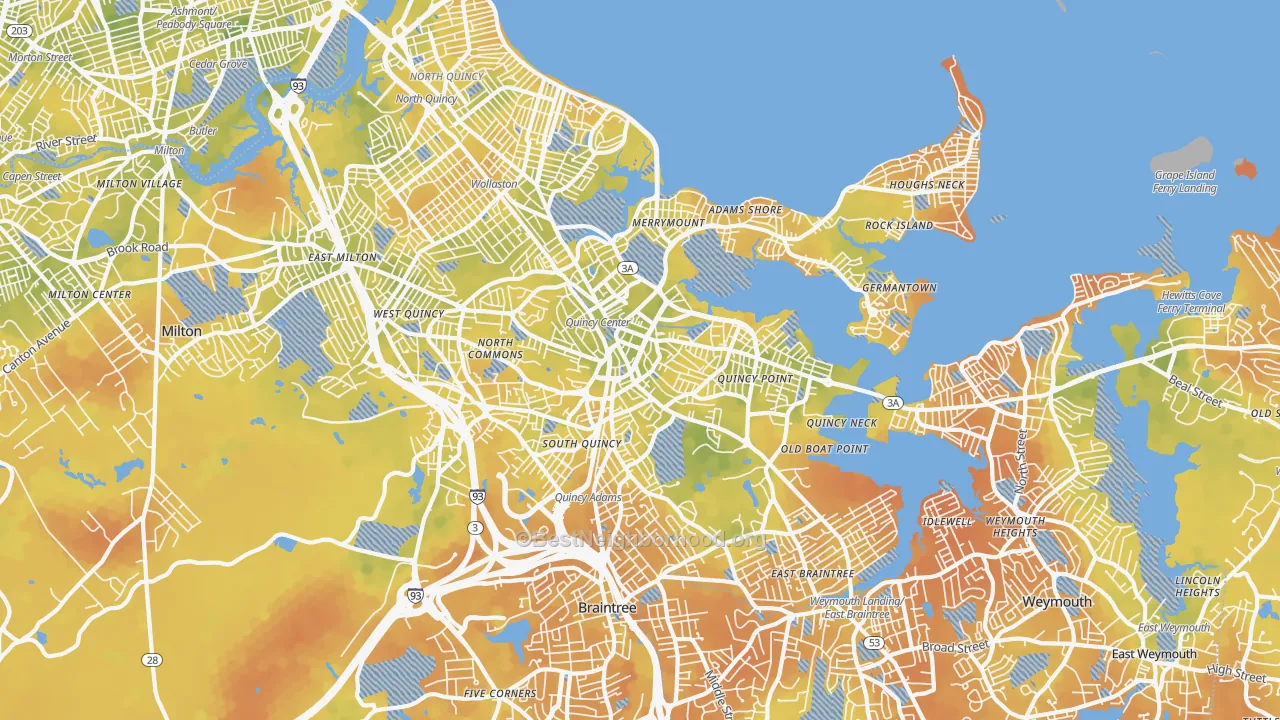 Bike Grade map of 02169, MA