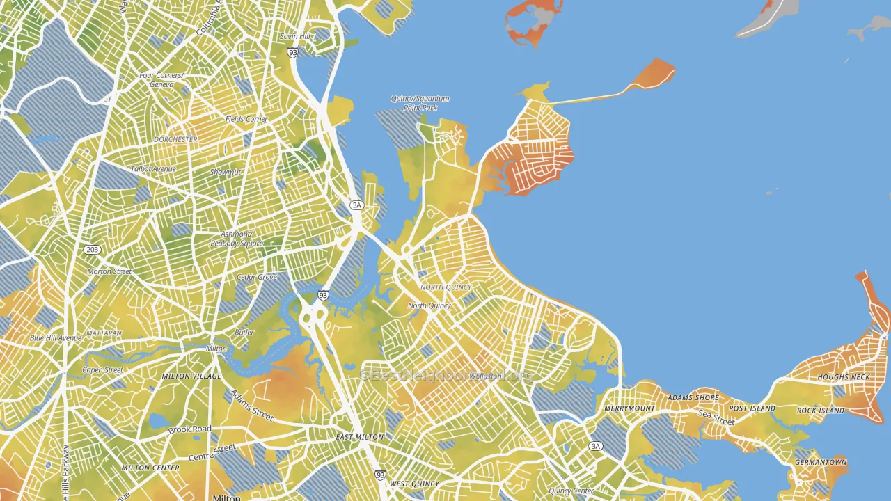 Bike Grade map of 02171, MA
