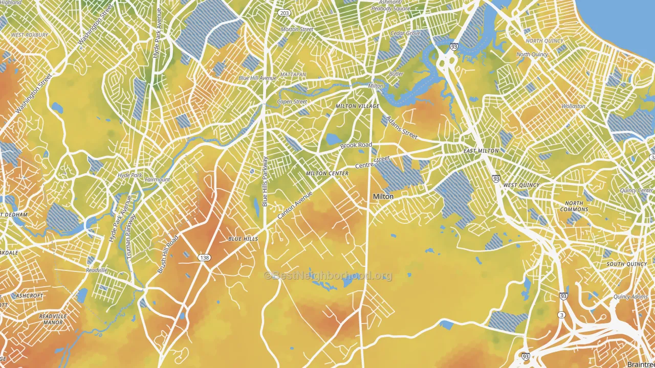 Bike Grade map of 02186, MA