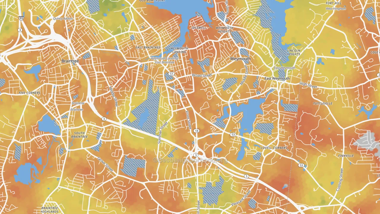 Bike Grade map of 02188, MA