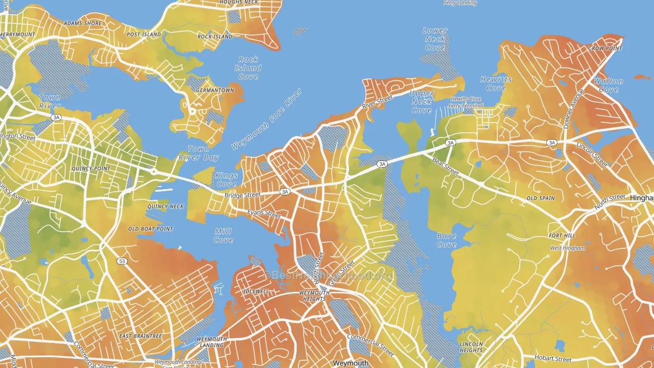 Bike Grade map of 02191, MA