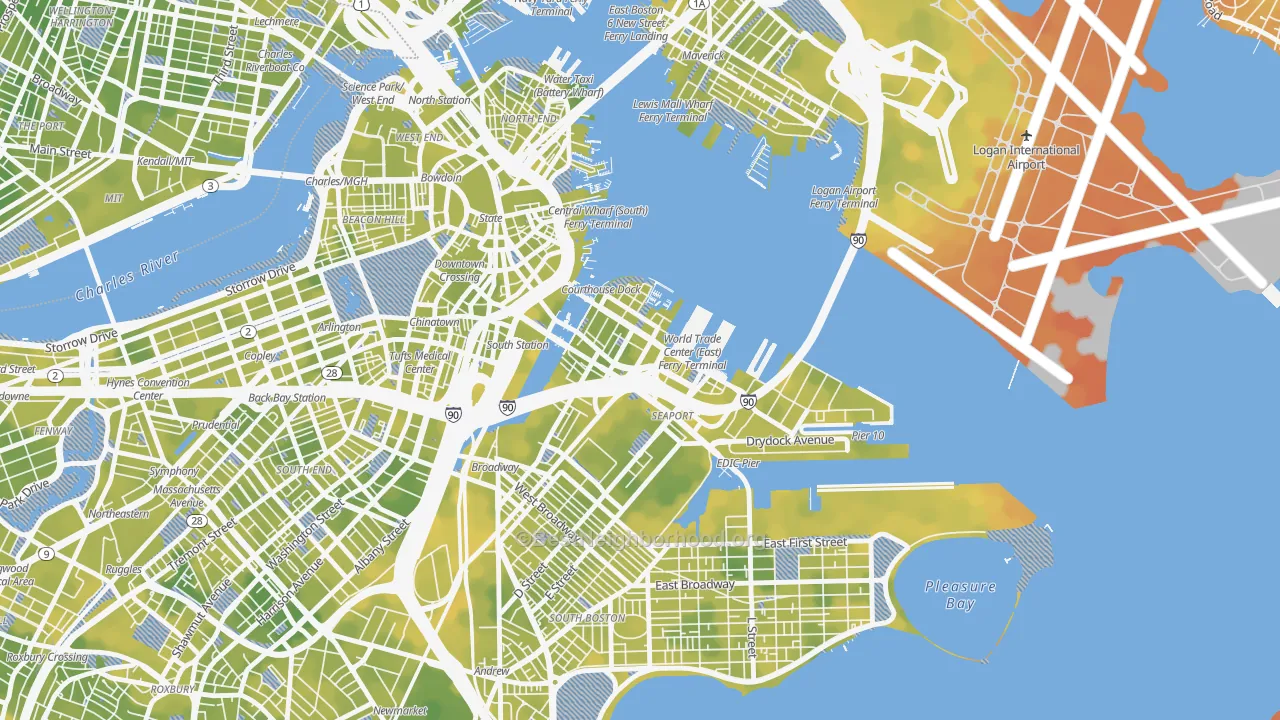 Bike Grade map of 02210, MA