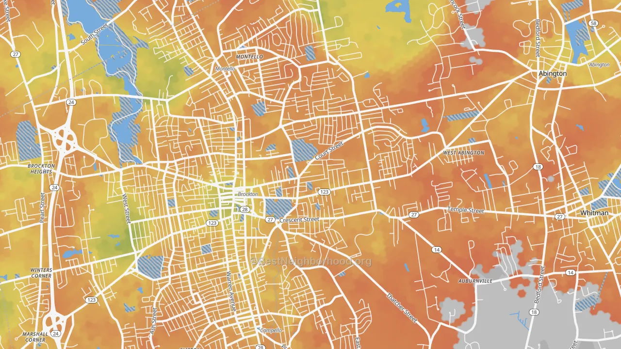 Bike Grade map of 02302, MA