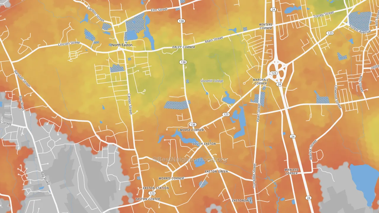 Bike Grade map of 02357, MA