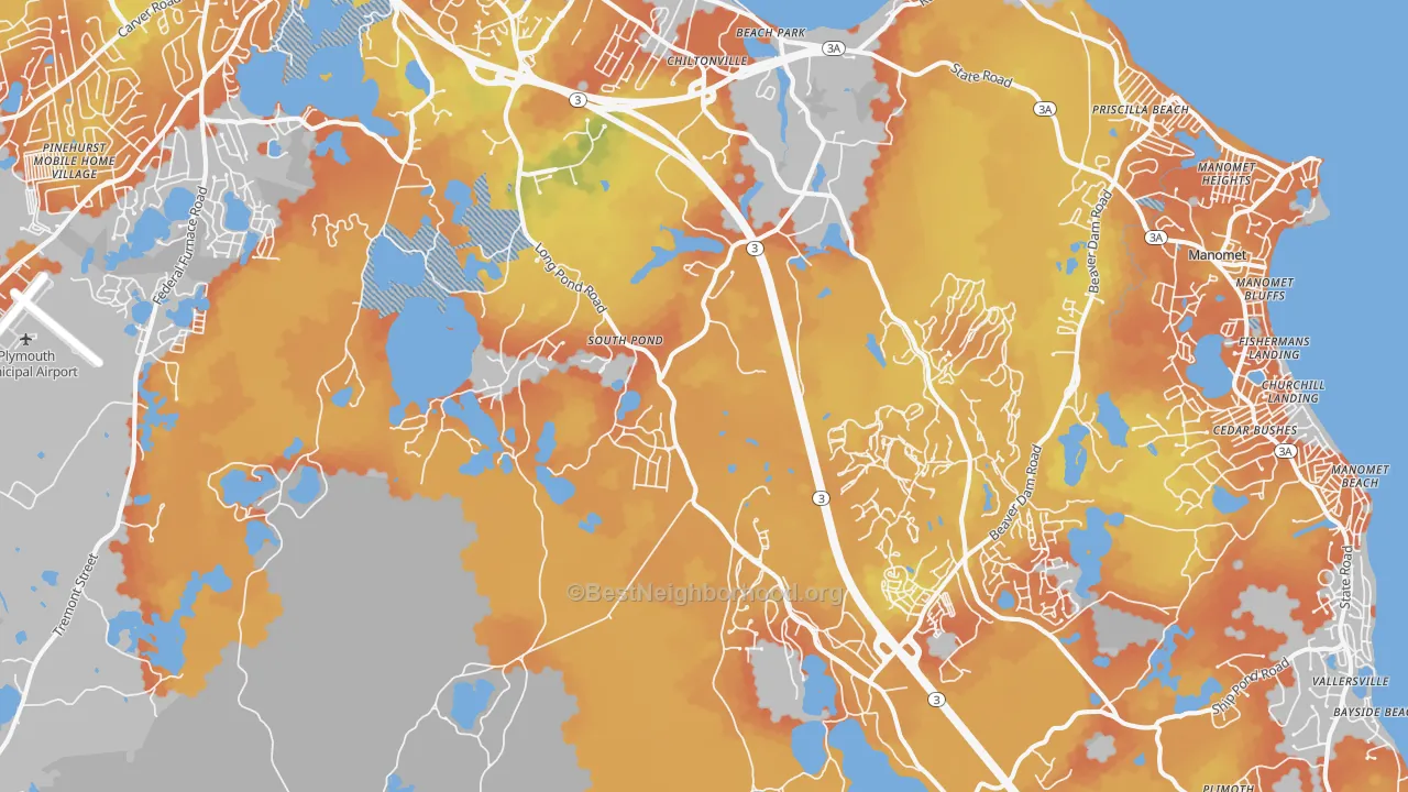 Bike Grade map of 02360, MA