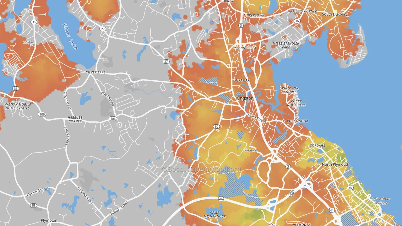 Bike Grade map of 02364, MA