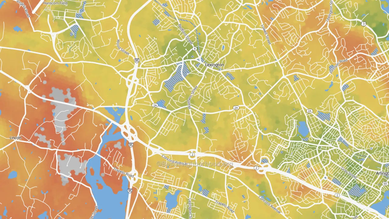 Bike Grade map of 02421, MA