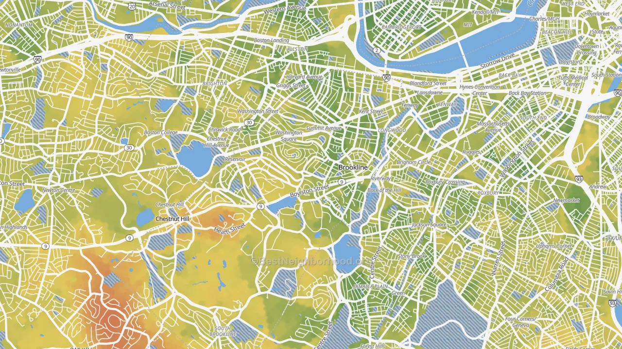 Bike Grade map of 02445, MA