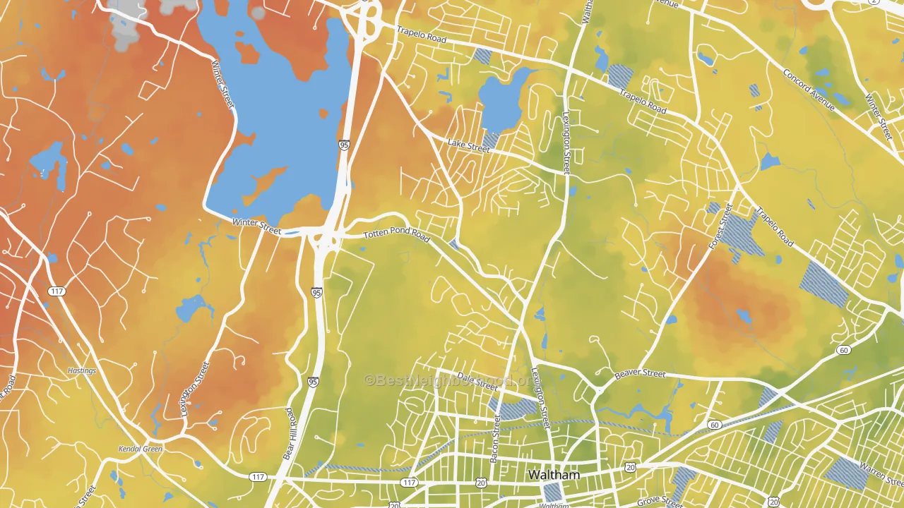 Bike Grade map of 02451, MA