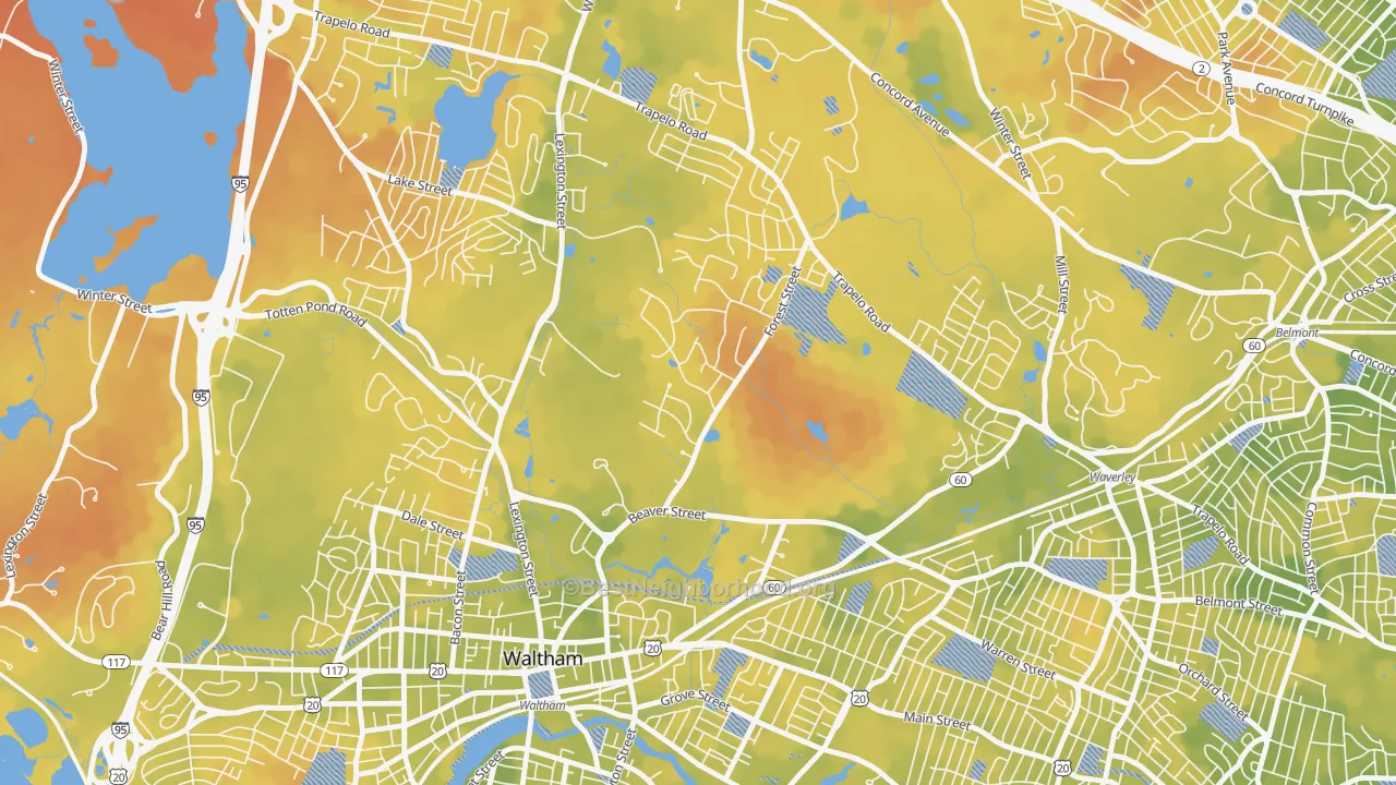 Bike Grade map of 02452, MA