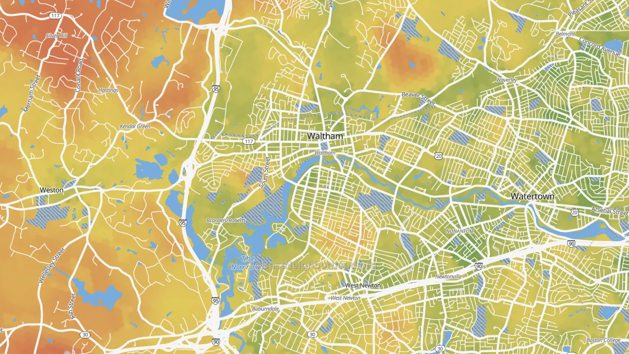 Bike Grade map of 02453, MA