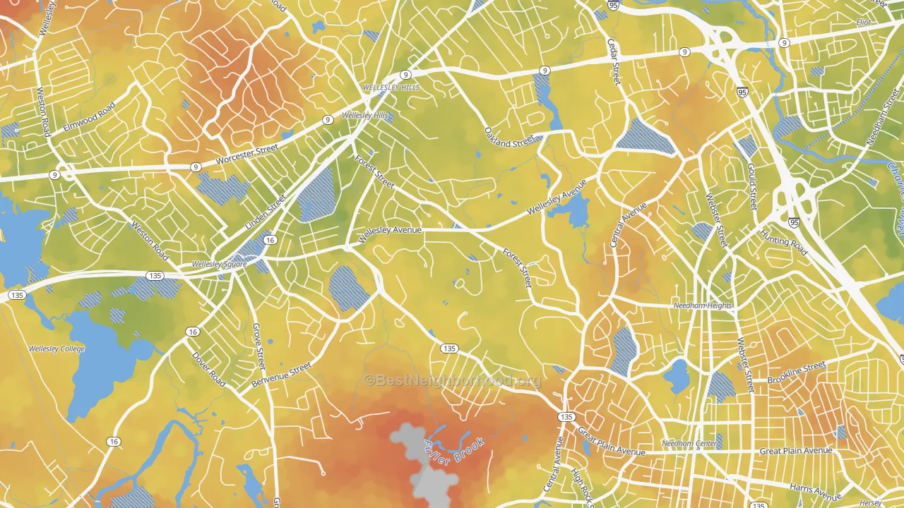 Bike Grade map of 02457, MA