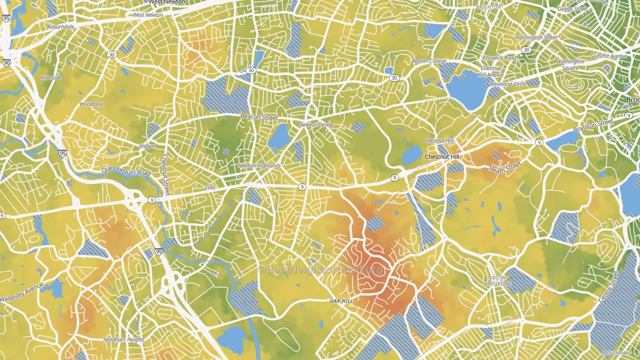 Bike Grade map of 02459, MA