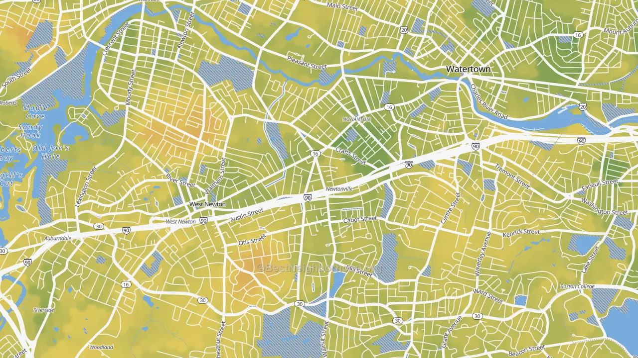 Bike Grade map of 02460, MA