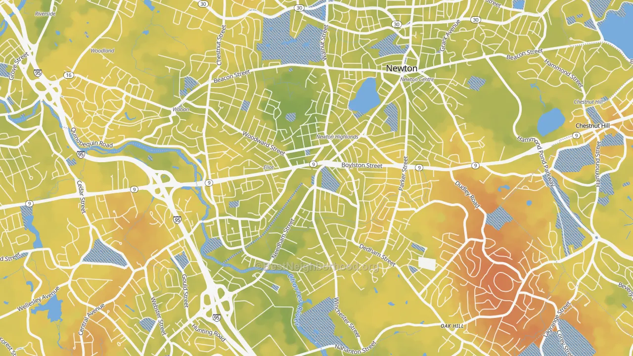 Bike Grade map of 02461, MA