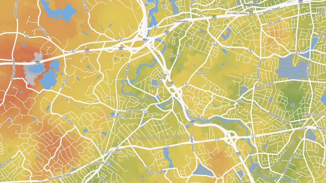 Bike Grade map of 02462, MA