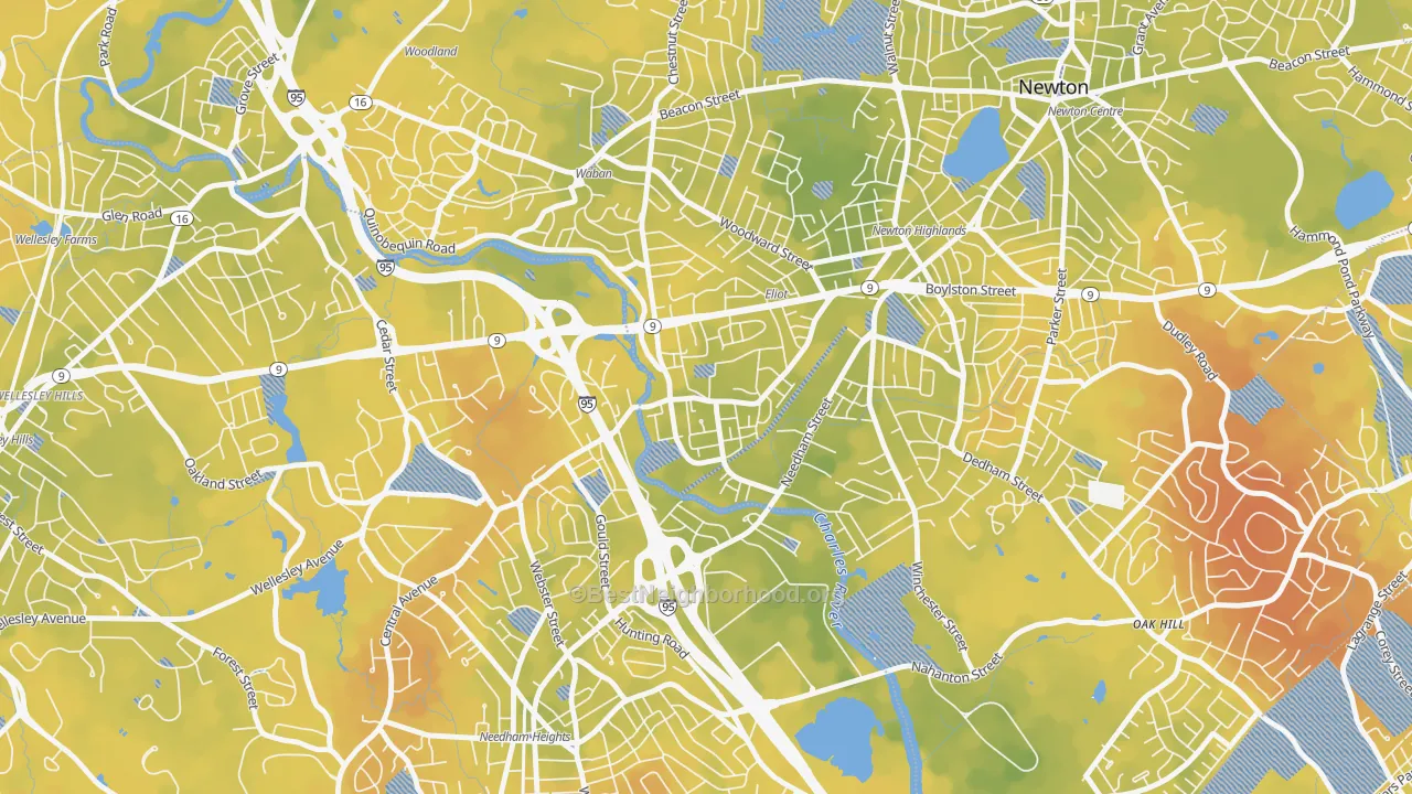 Bike Grade map of 02464, MA