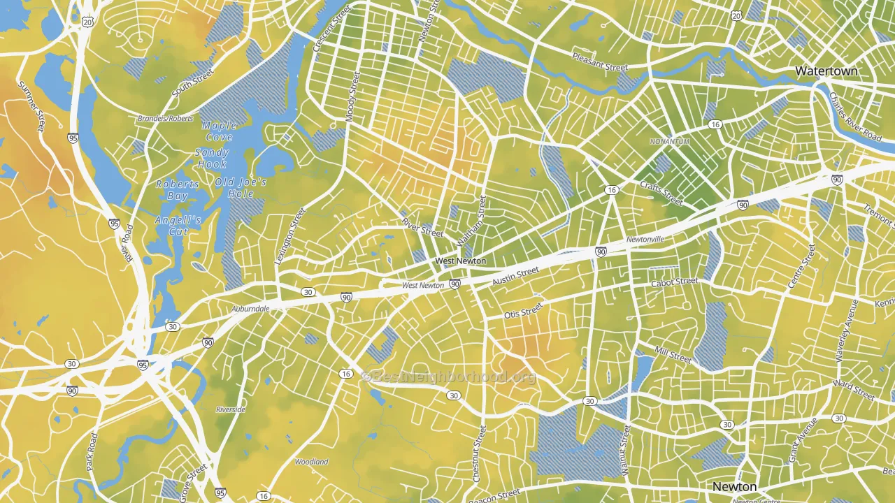 Bike Grade map of 02465, MA