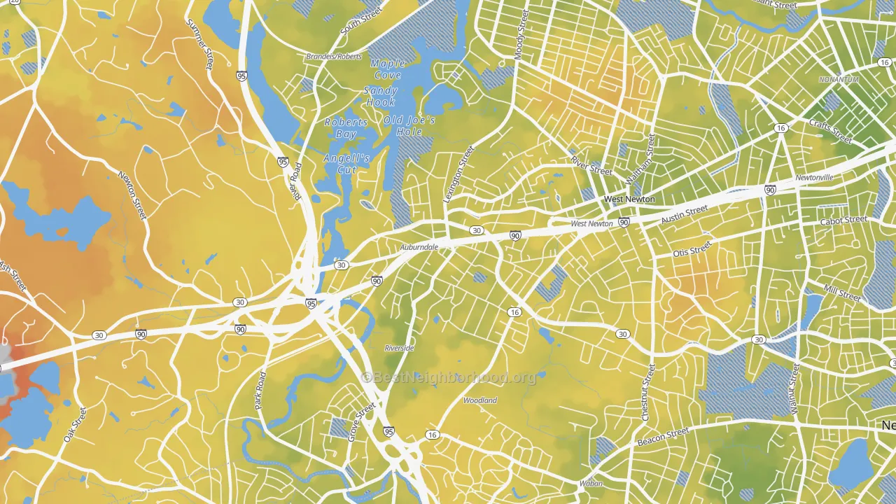 Bike Grade map of 02466, MA