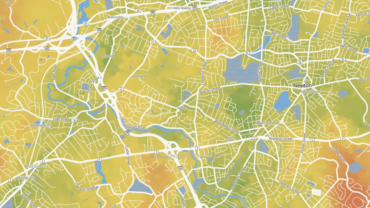 Bike Grade map of 02468, MA