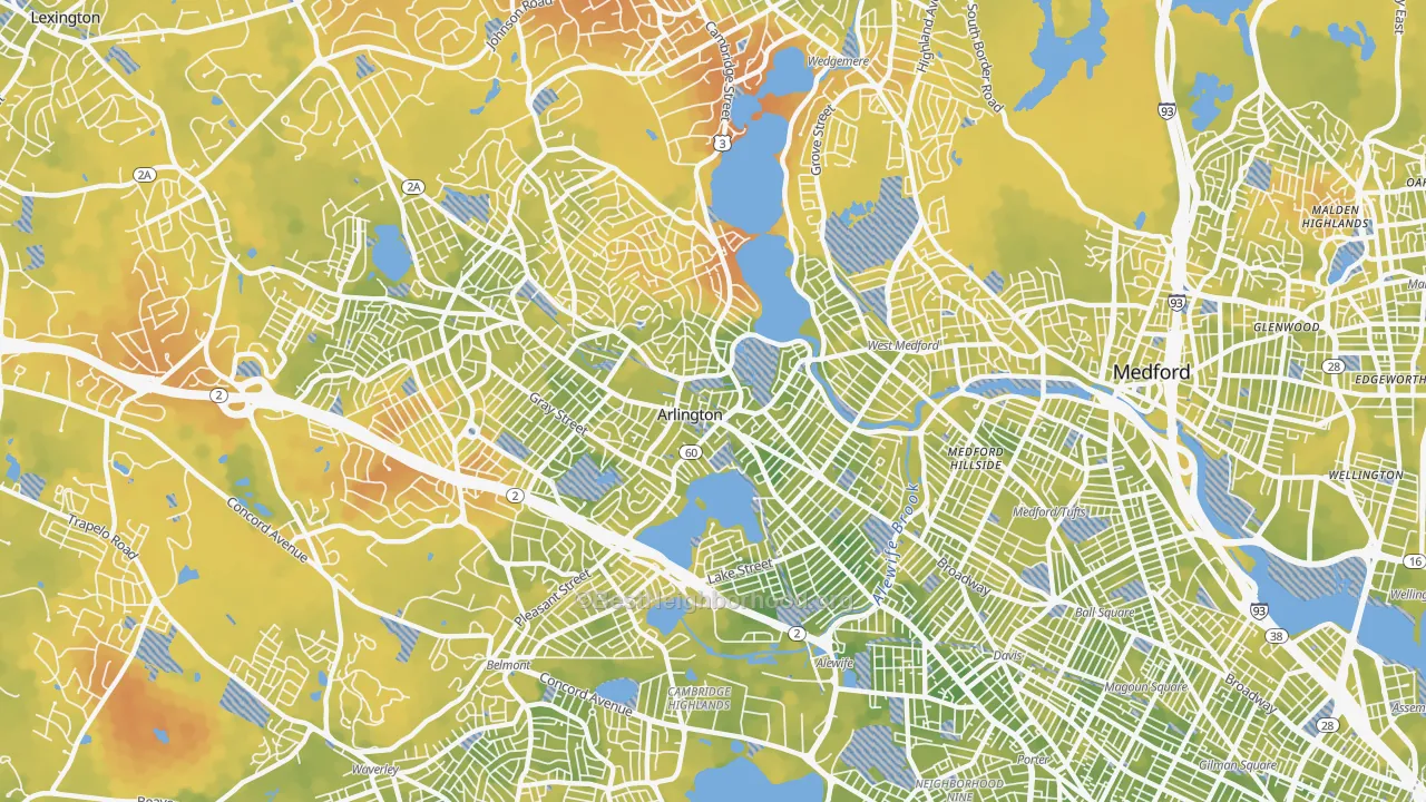 Bike Grade map of 02474, MA